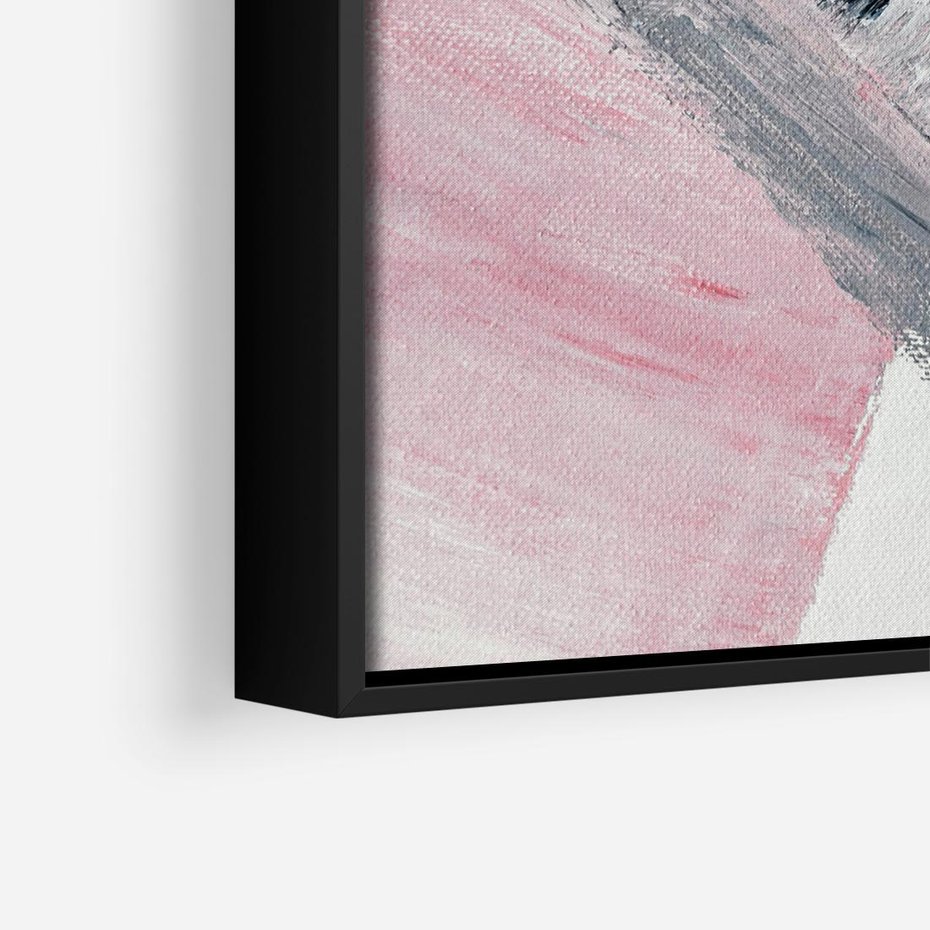 Obraz w ramie 50x50 - Kontrastujący Ruch Emocji - abstrakcyjne pasy farby, kolory róż szary czarny - rama czarna