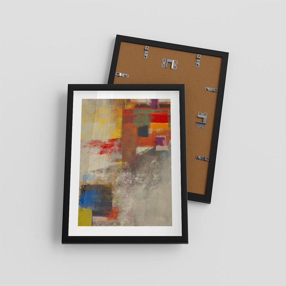 Plakat w ramie 30x40 - Abstrakcja olejna - kształty i kolory - abstrakcja, olejna - rama czarna