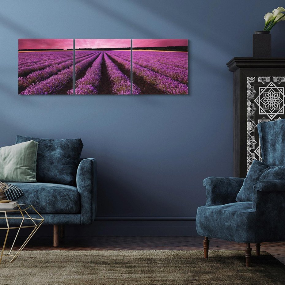 Obraz na płótnie 120x40 - Pola lawendy w pełnym rozkwicie - Lawenda, krajobraz