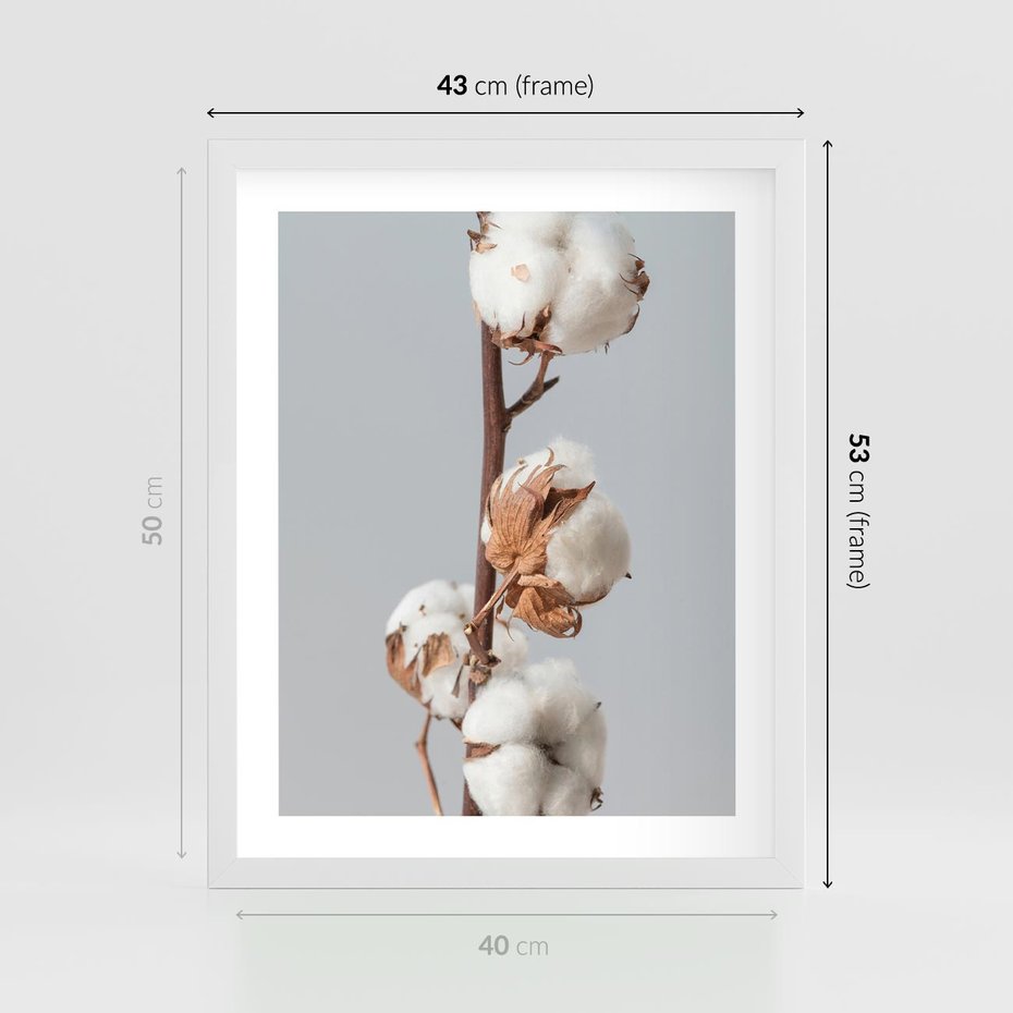 Plakat w ramie 40x50 - Bawełniana boho miękkość - bawełna, boho - rama biała