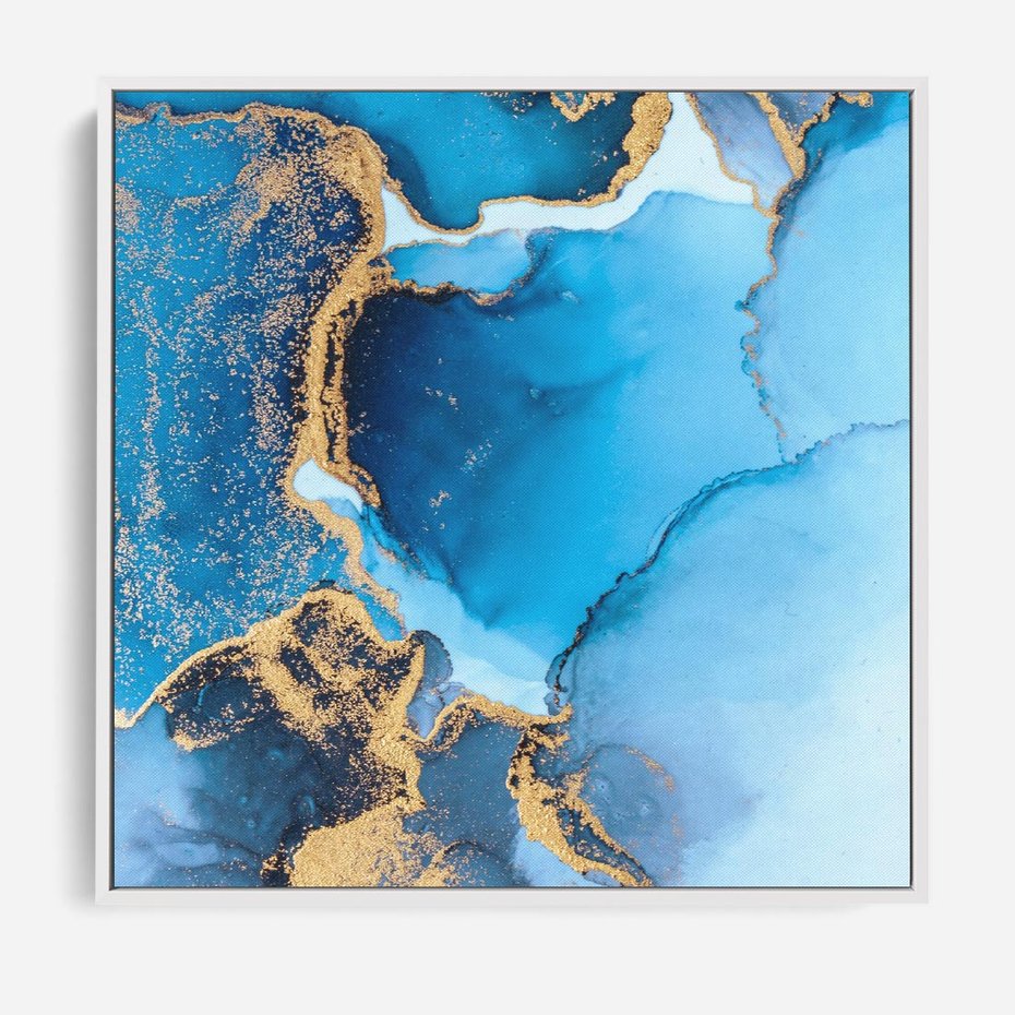 Obraz w ramie 80x80 - Elegancja i Wyrafinowanie - marmur, złoto - rama biała