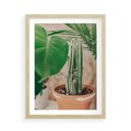 Plakat w ramie 50x70 - Boho Urok - kaktus w doniczce, gliniana doniczka - rama drewno