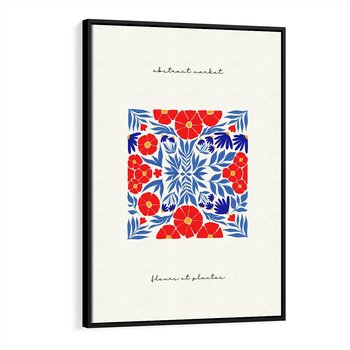 Obraz w ramie 70x100 - Tajemnicza Droga - nowoczesna kwiatowa kompozycja, czerwony i niebieski - rama czarna