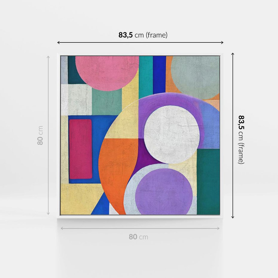 Obraz w ramie 80x80 - Migotliwe Impulsy Dźwięku - różne geometryczne formy, koła - rama biała