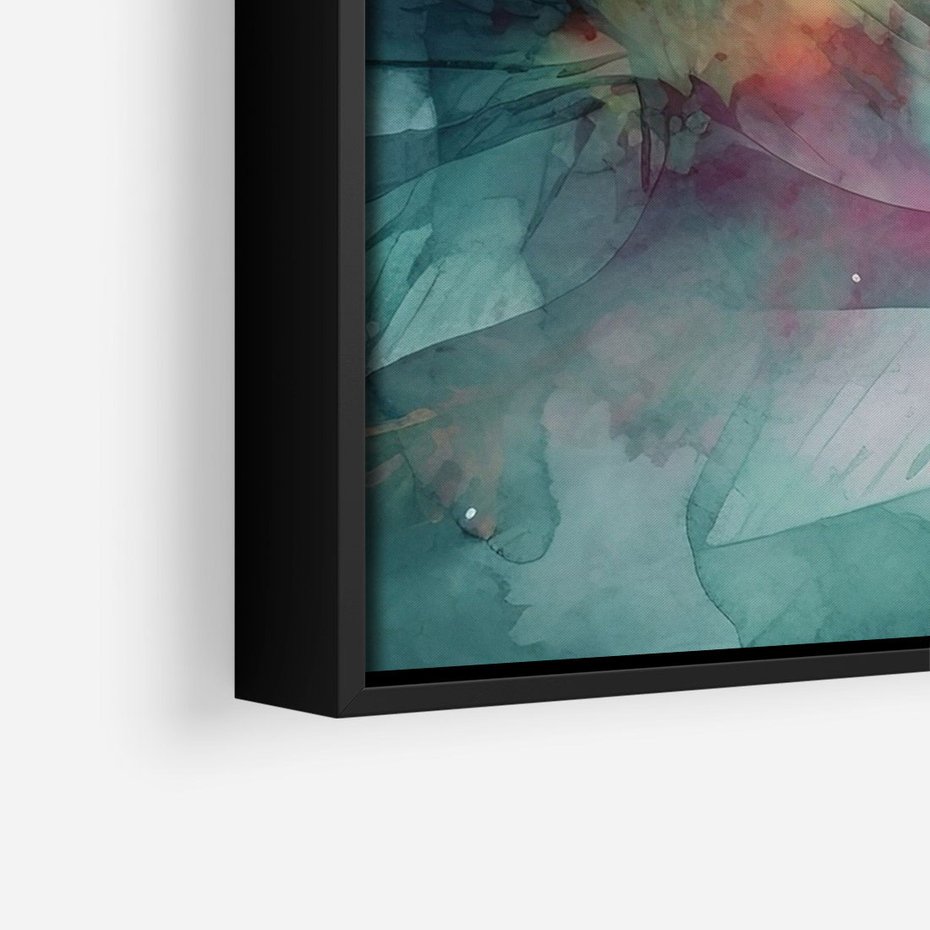 Obraz w ramie 70x100 - Subtelne Zielone - pastelowe zielone liście, róż - rama czarna