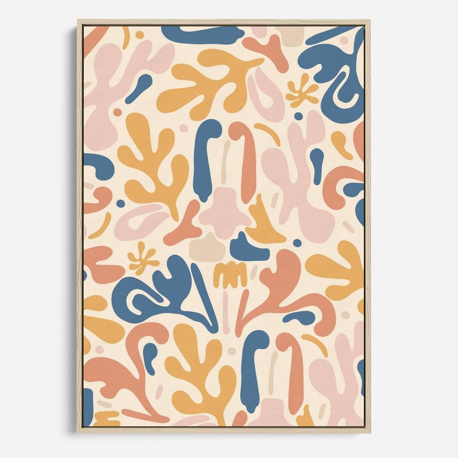 Obraz w ramie 50x70 - Symfonia Radosnych Barw - abstrakcyjne pastelowe formy, nowoczesna grafika w stylu boho - rama drewno