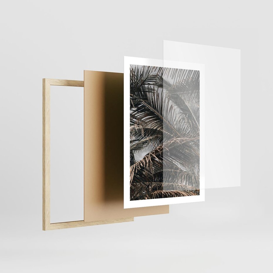 Plakat w ramie 50x70 - Liściaste Palmy - palmy, drzewa palmowe - rama drewno