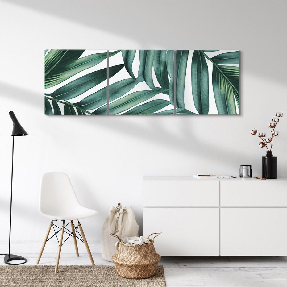 Obraz na płótnie 90x30 - Ruchome liście czasu - liście palmy, tropikalne