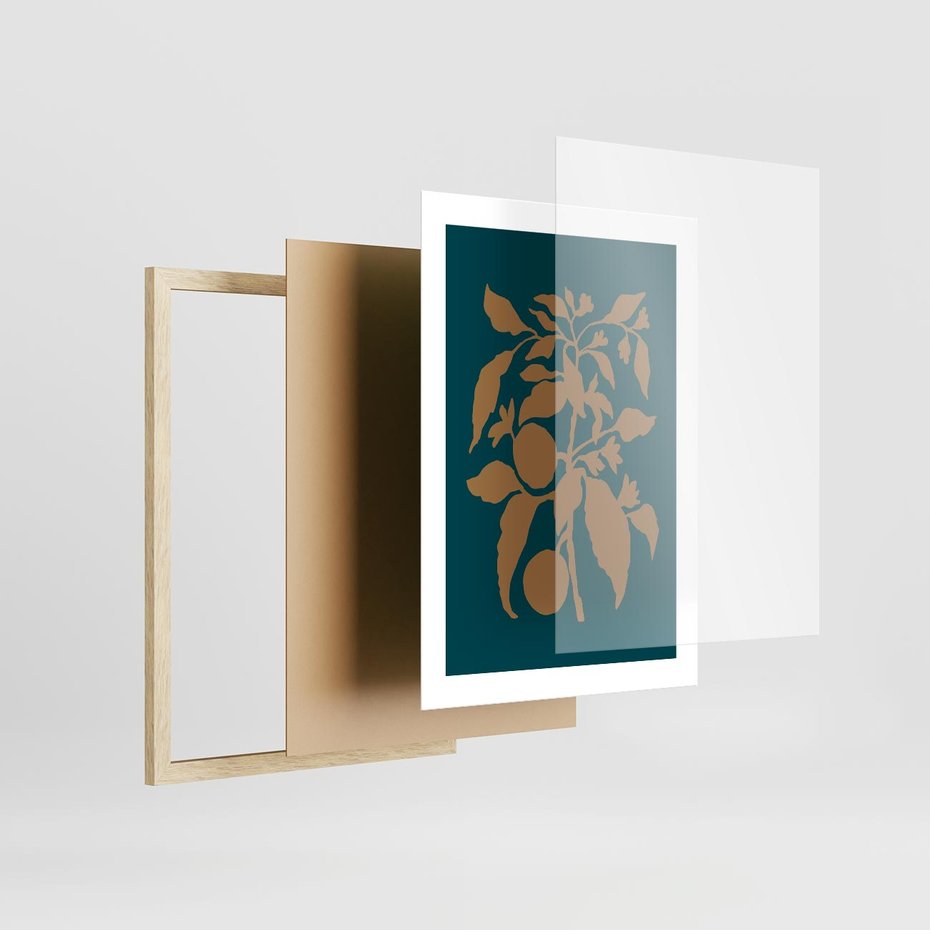 Plakat w ramie 30x40 - Boho Ekspresja Emocji - abstrakcyjna boho grafika, ciemne zielone tłó - rama drewno