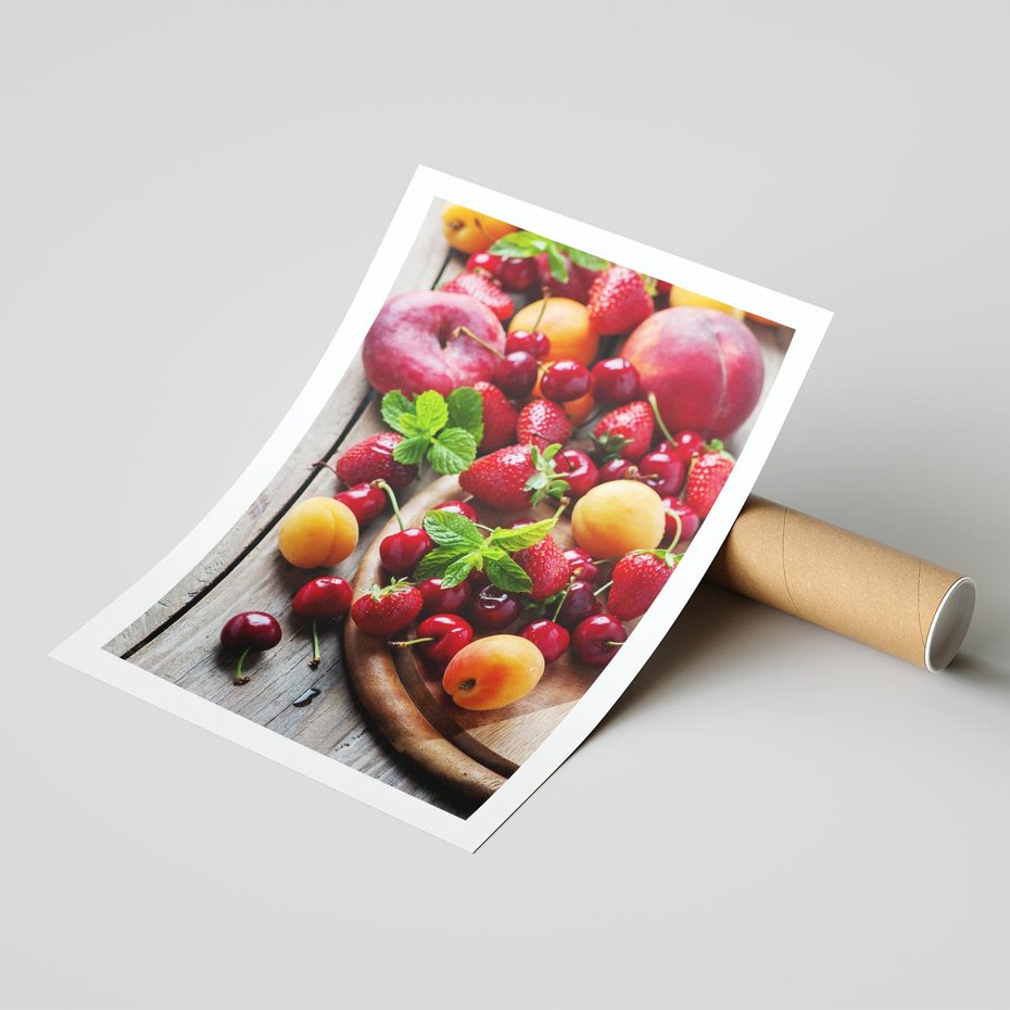 Plakat bez ramy 50x70 - Owoce w restauracji artystycznie - owoce, restauracja