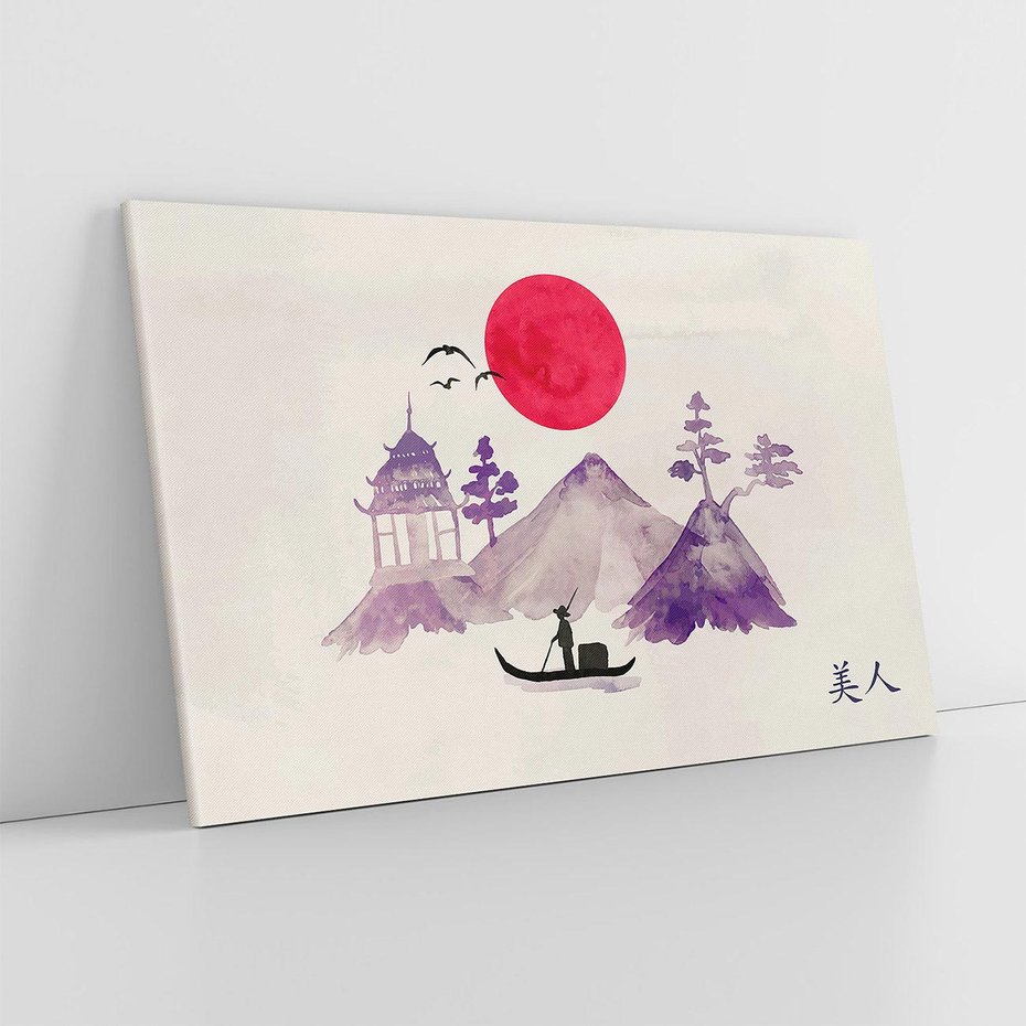 Obraz na płótnie 120x80 - Odbicie Słońca - japońska sztuka, akwarela