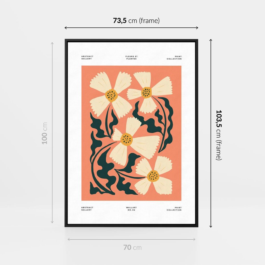 Obraz w ramie 70x100 - Refleksje w roślinnym odbiciu - kwiatowa kompozycja, minimalizm - rama czarna