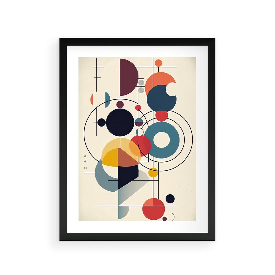 Plakat w ramie 30x40 - Rozbijające Barwne Granice - abstrakcyjna geometryczna kompozycja, koła linie - rama czarna