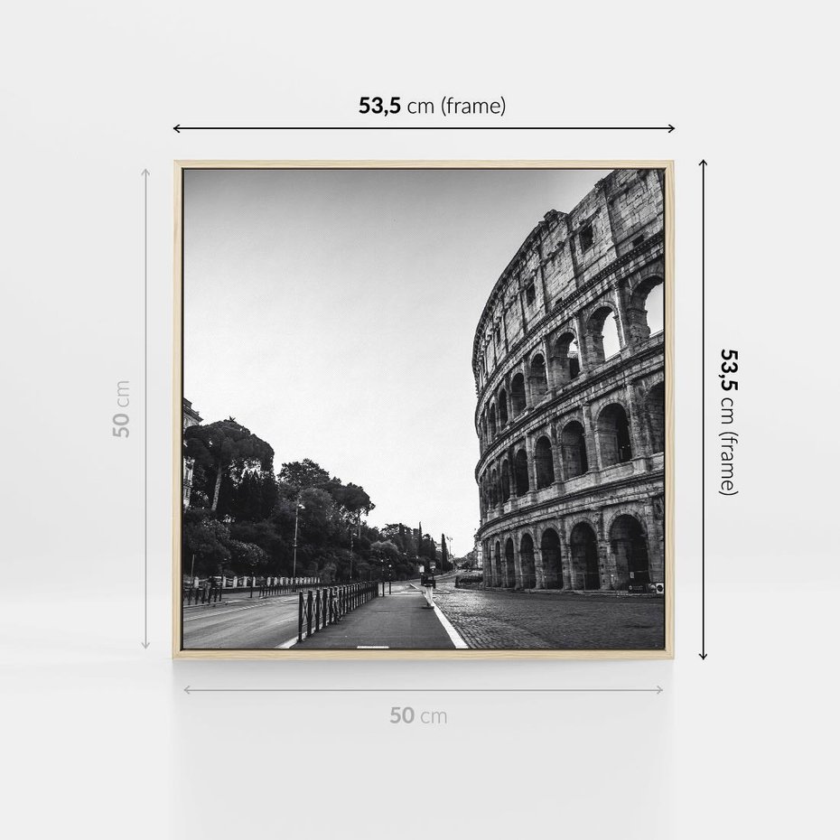Obraz w ramie 50x50 - Echa Historii - czarno biała fotografia, koloseum - rama drewno