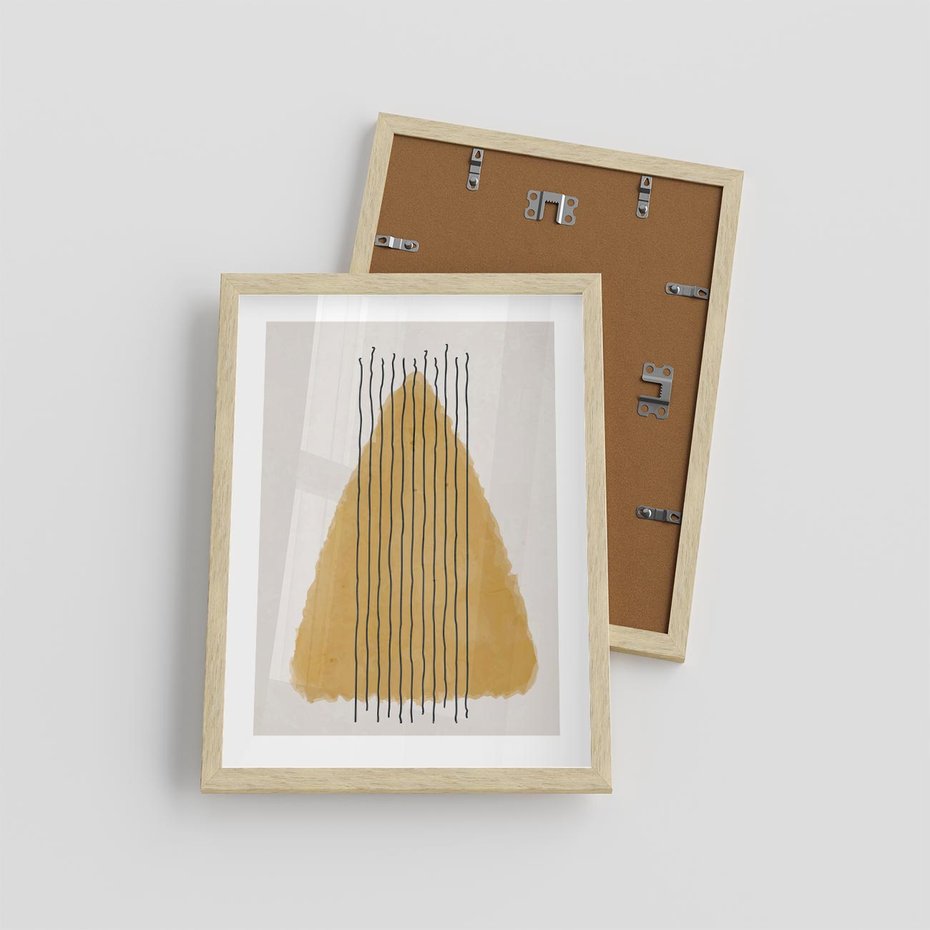 Plakat w ramie 30x40 - Migocące Impulsy - abstrakcyjna akwarelowa plama, nieregularne kreski - rama drewno