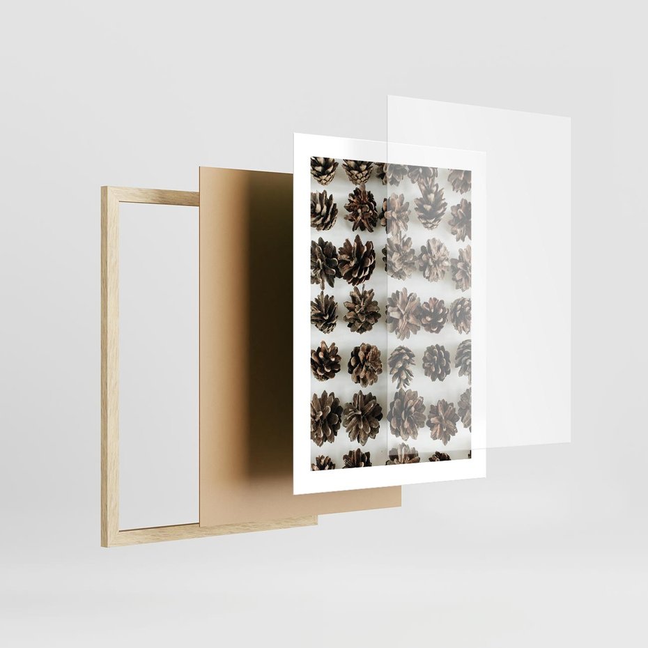 Plakat w ramie 30x40 - Jesienna Tekstura - kompozycja z suchych szyszek, jesienne szyszki - rama drewno