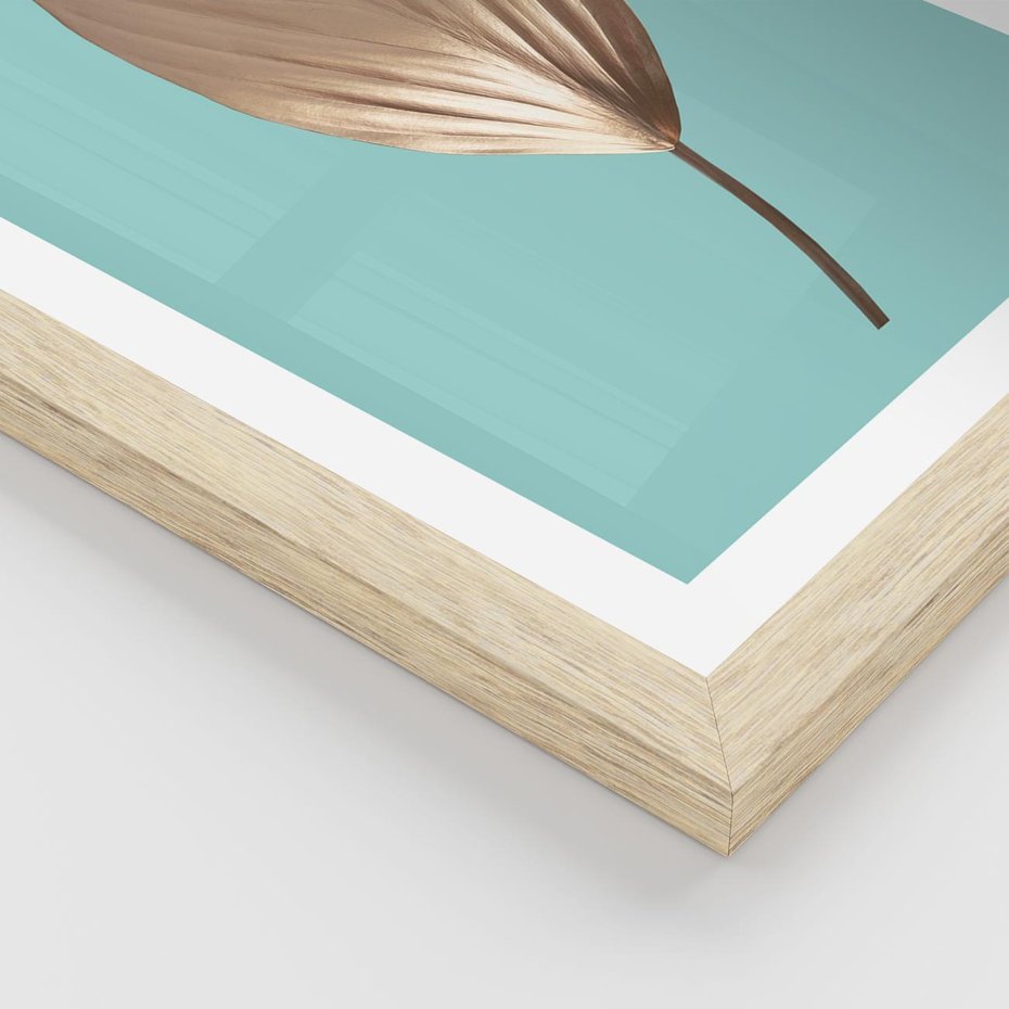 Plakat w ramie 50x70 - Delikatna Harmonia - złote, liście - rama drewno