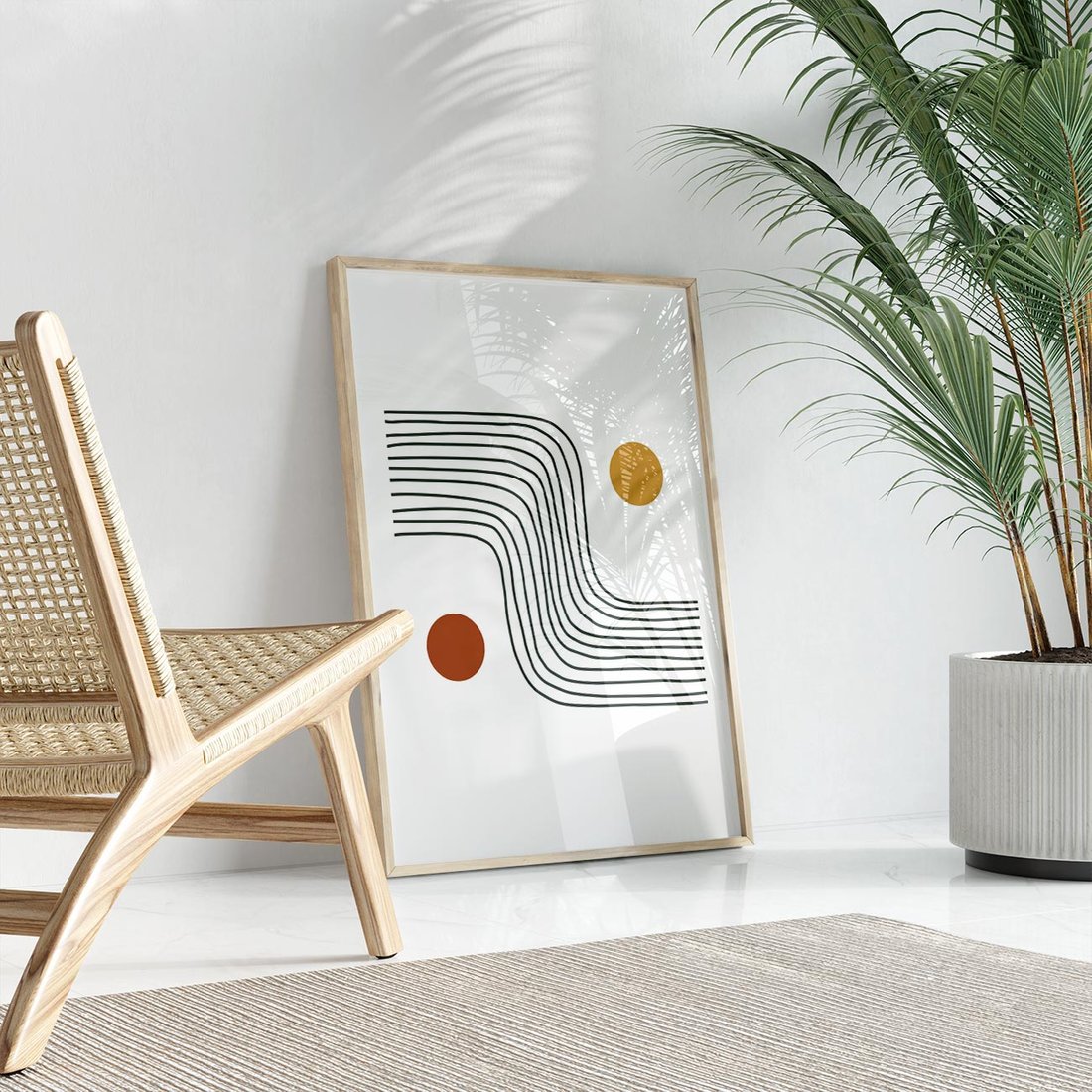 Plakat w ramie 50x70 - Kontury Harmonii - nieregularne linie, koła - rama drewno