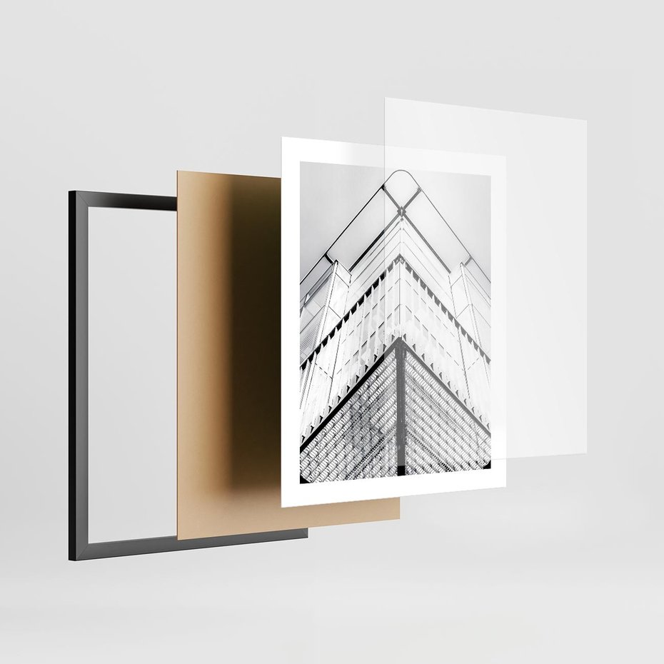 Plakat w ramie 40x50 - Elegancja Współczesnej Architektury: Wieżowiec w Monochromii - nowoczesna architektura, czarno biała fotografia - rama czarna