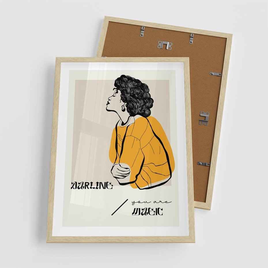 Plakat w ramie 50x70 - Siła Kobiety: Plakat ze Szkicem - kobieca grafika, plakat - rama drewno