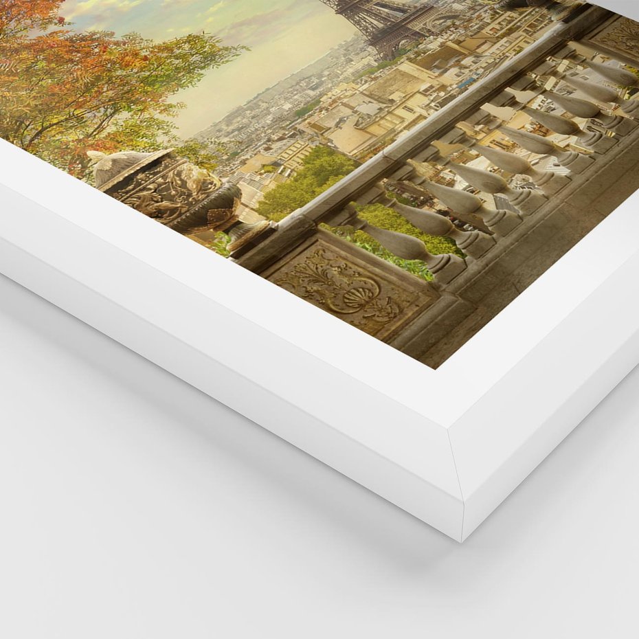 Plakat w ramie 30x40 - Paryż za Wieżą Eiffla - Paryż, Eiffla - rama biała
