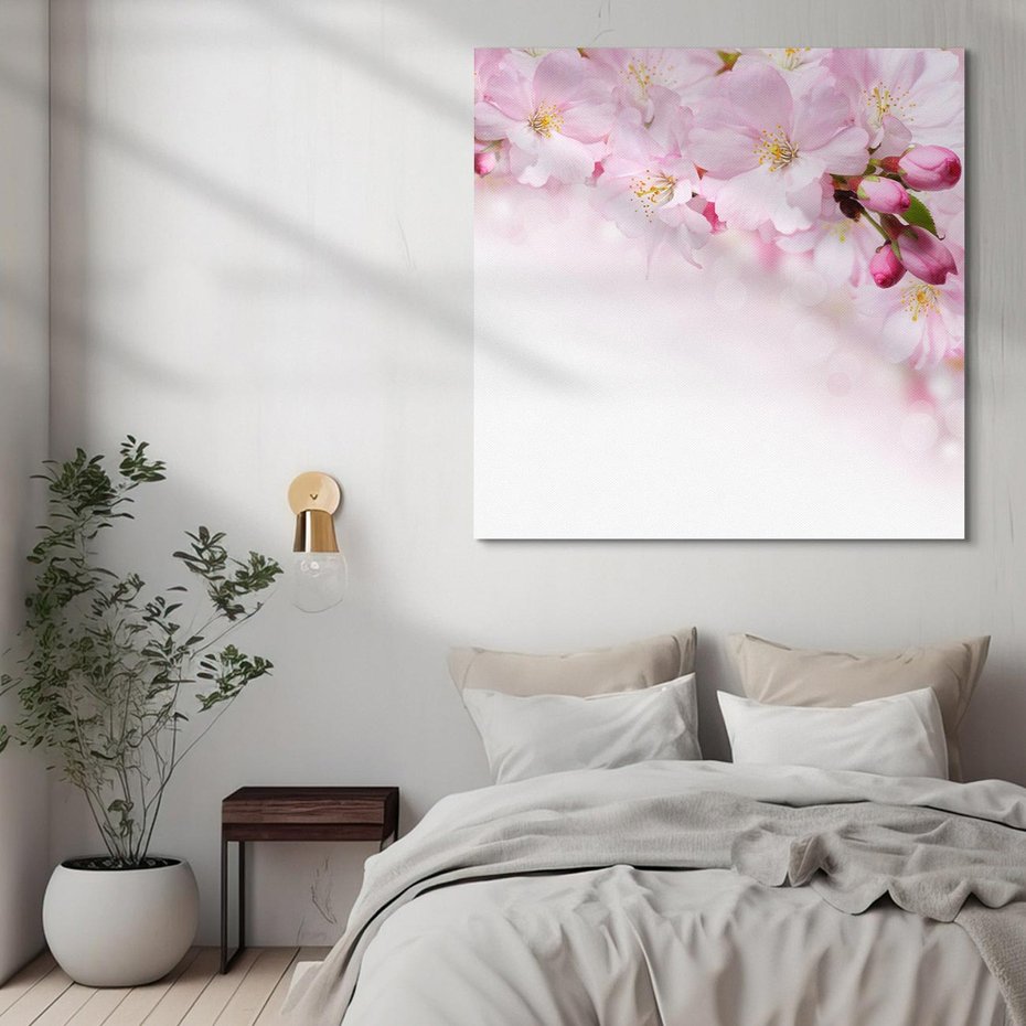 Obraz na płótnie 40x40 - Kwitnąca Wiśnia - kwiaty, kwitnącej