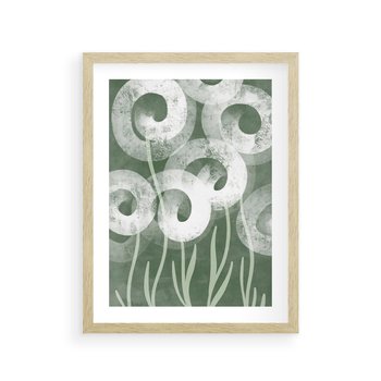 Plakat w ramie 30x40 - Spokojne Plamy Natury - zielony plakat, roślinne motywy - rama drewno