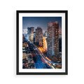 Plakat w ramie 40x50 - Miasto nocą z wieżowcami w tle - miasto, nocą - rama czarna