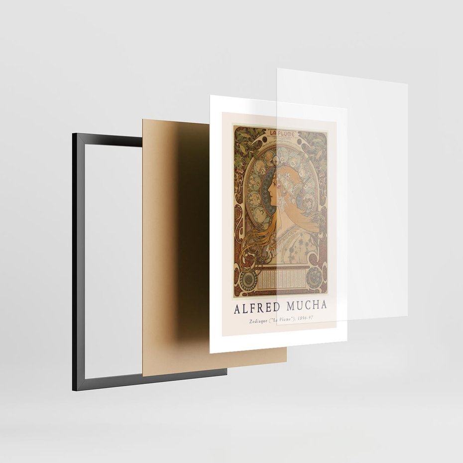 Plakat w ramie 30x40 - Mucha: Reprodukcja i Typografia na Plakacie - reprodukcja, alfons mucha - rama czarna