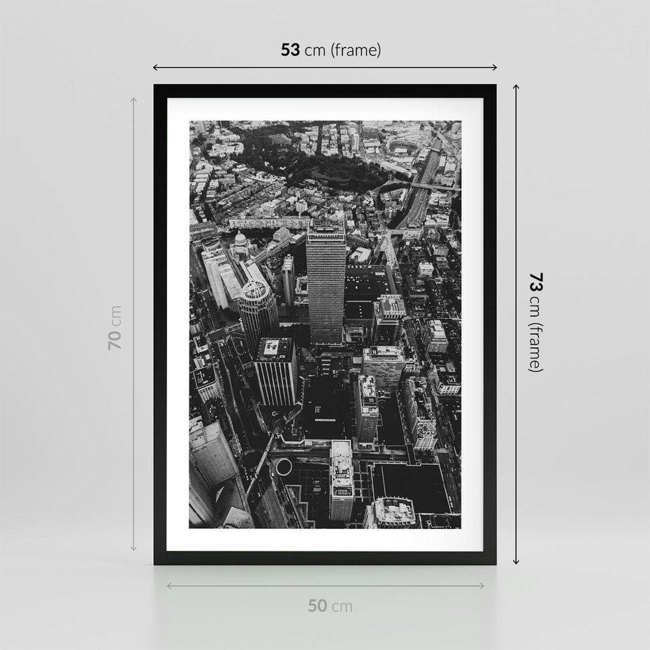Plakat w ramie 50x70 - Kontrastujące miasto - miasto, biało - rama czarna
