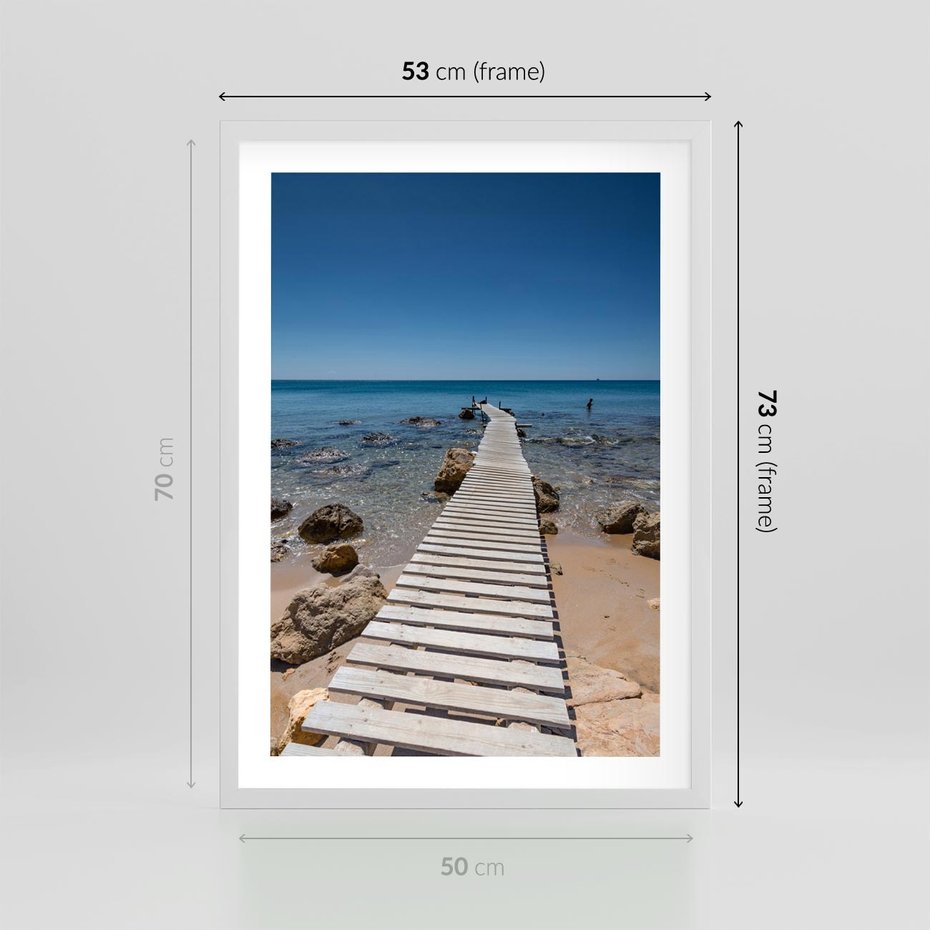 Plakat w ramie 50x70 - Oaza spokoju - plaża, morze - rama biała