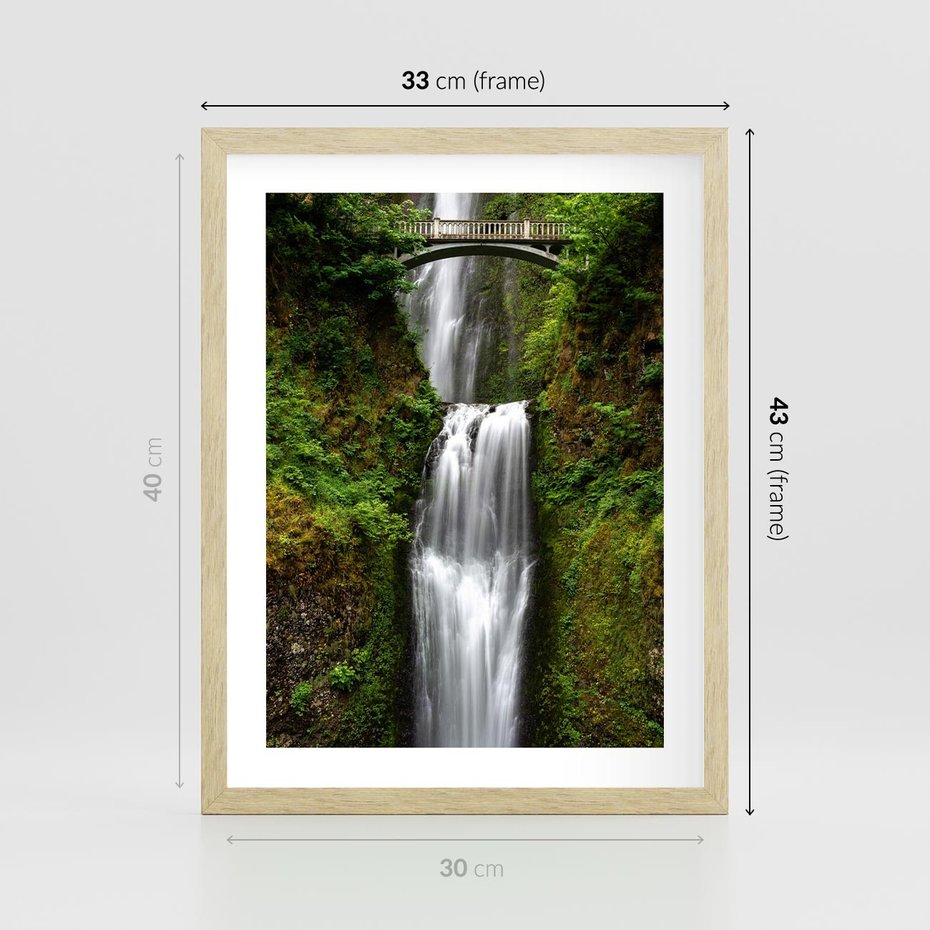 Plakat w ramie 30x40 - Siła i Urok Natury - wodospad, las - rama drewno
