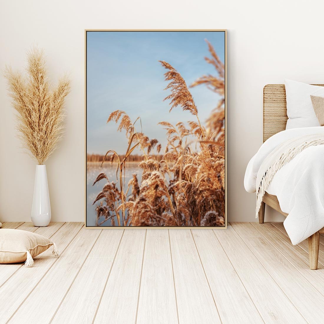 Obraz w ramie 80x120 - Wyraz Stylu - trawy, boho - rama drewno