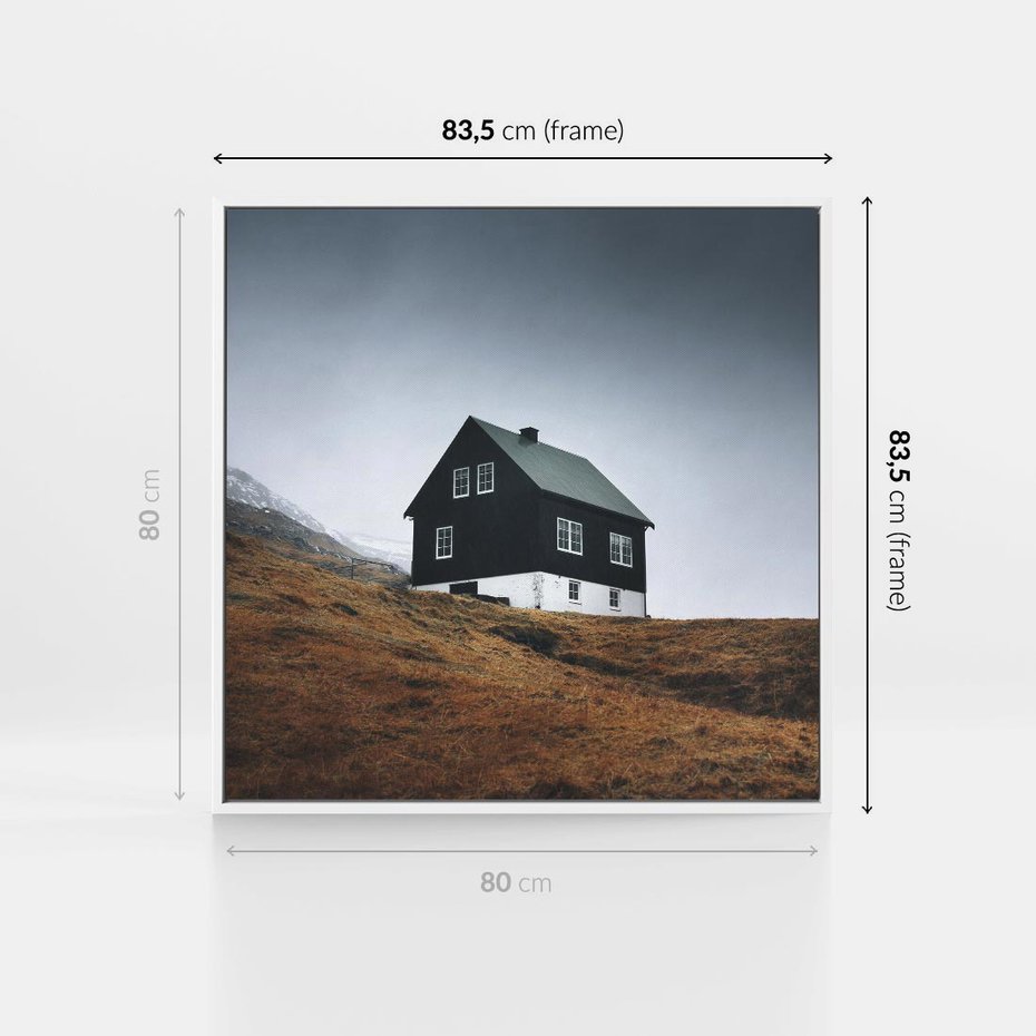 Obraz w ramie 80x80 - Ciepło i Przytulność - skandynawski, domek - rama biała
