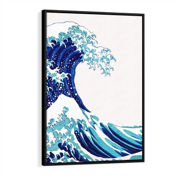 Obraz w ramie 70x100 - Fala Japandi - wielka fala w Kaganawie, obraz Hokusai - rama czarna
