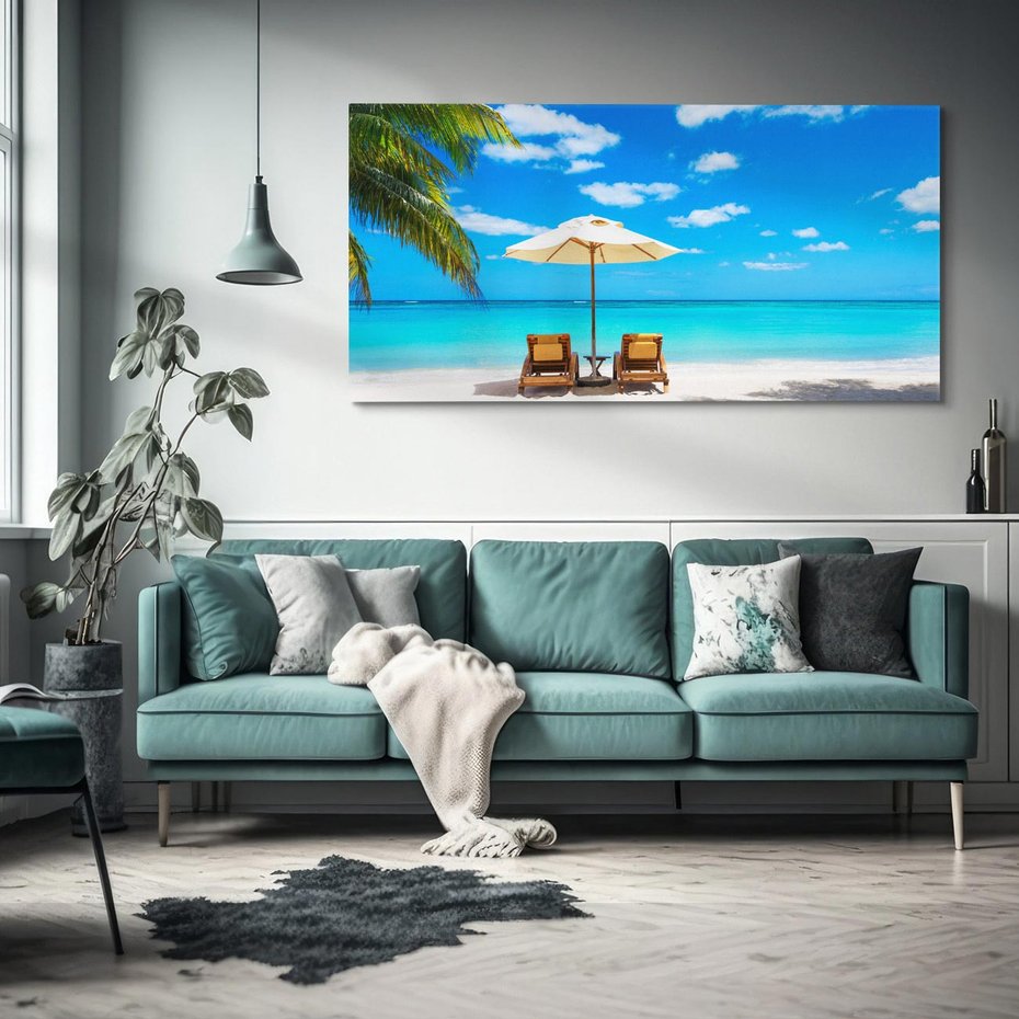 Obraz na płótnie 120x60 - Urok palmowego raju - plaża, palma