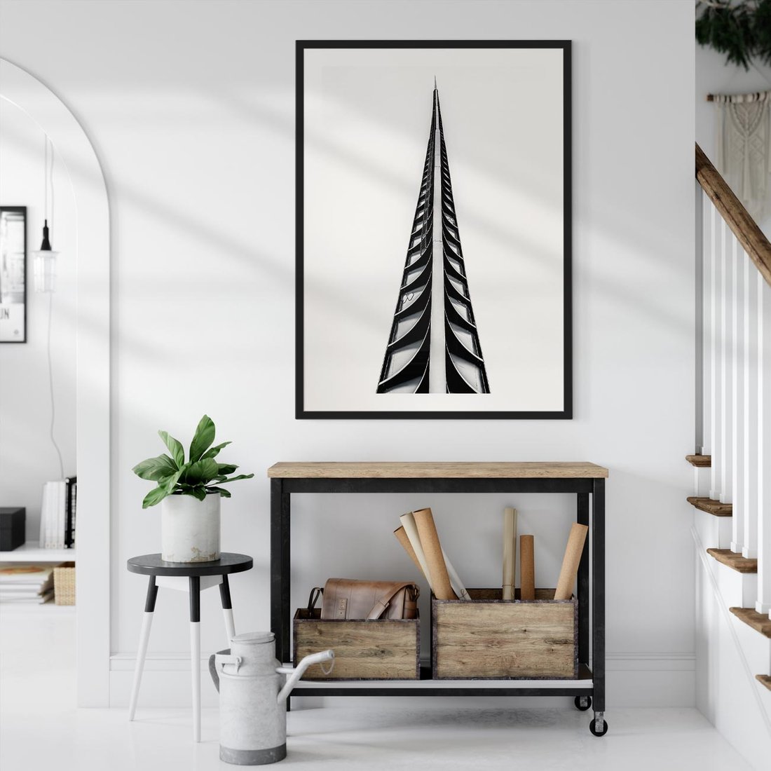 Plakat w ramie 50x70 - Majestatyczna Architektura - wysoki, strzelisty wieżowiec - rama czarna
