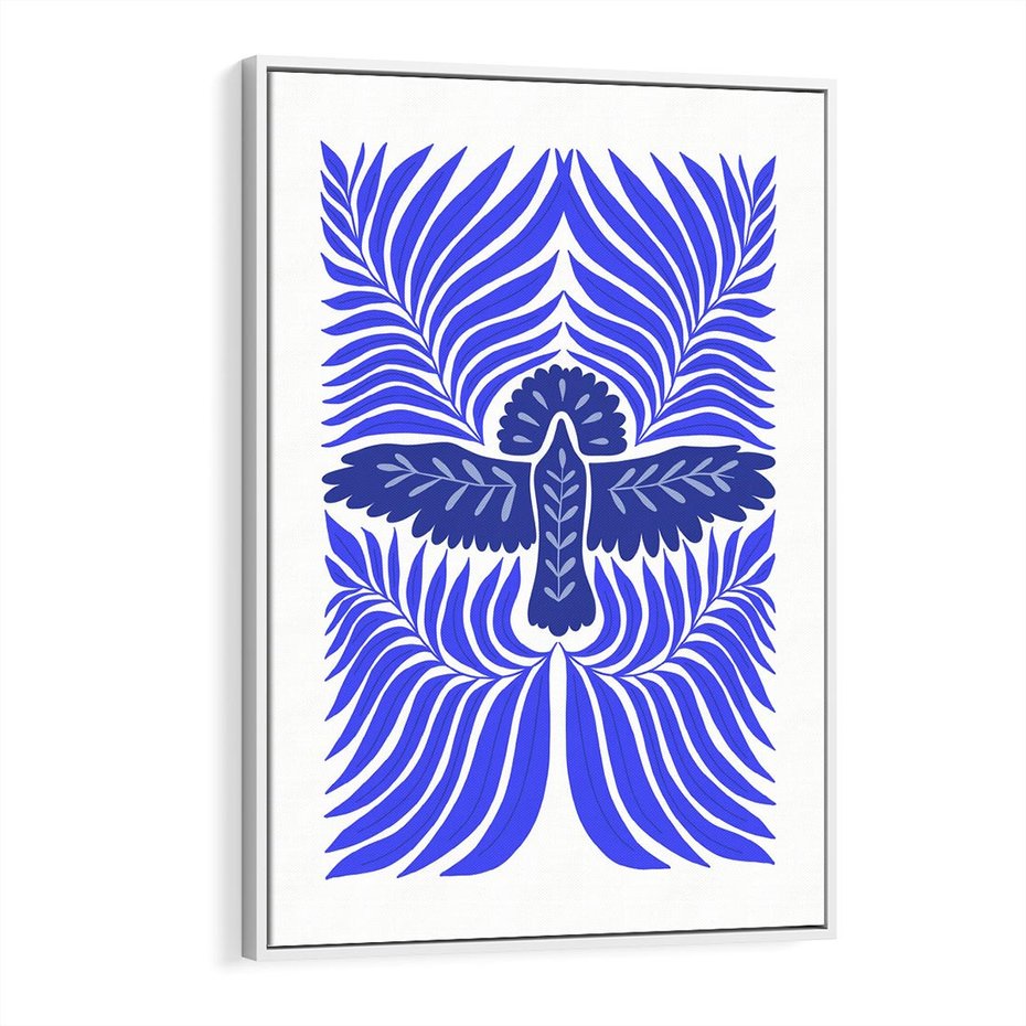 Obraz w ramie 70x100 - Etniczne Rekwizyty - etniczne roślinne wzory, granat - rama biała