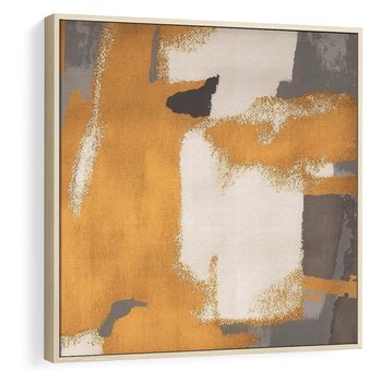 Obraz w ramie 80x80 - Złote Maźnięcia Pędzla - złota abstrakcja, plamy - rama drewno