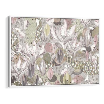 Obraz w ramie 120x80 - Pejzaże zatajonej duszy - połączenie tekstur, roślinne motywy - rama biała