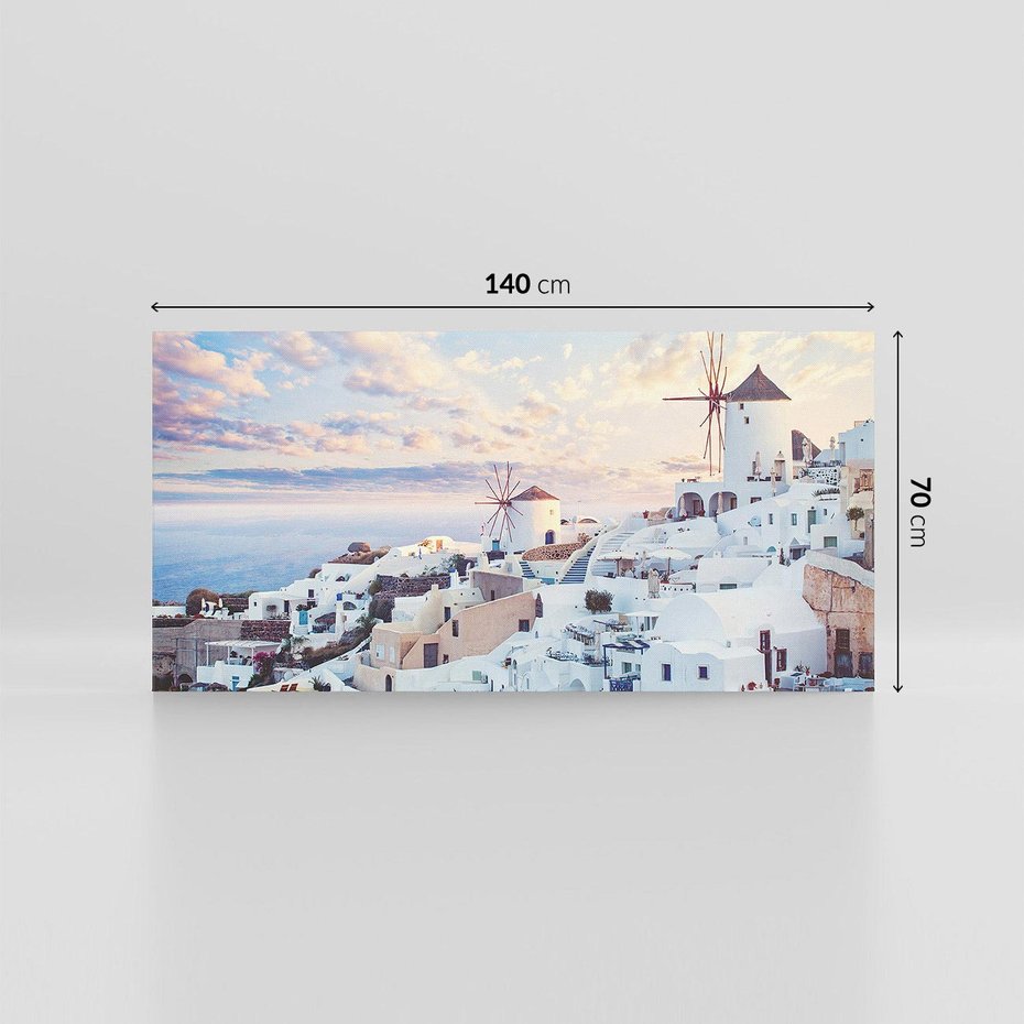 Obraz na płótnie 140x70 - Biel ponad Błękitem - Santorini, białe budynki