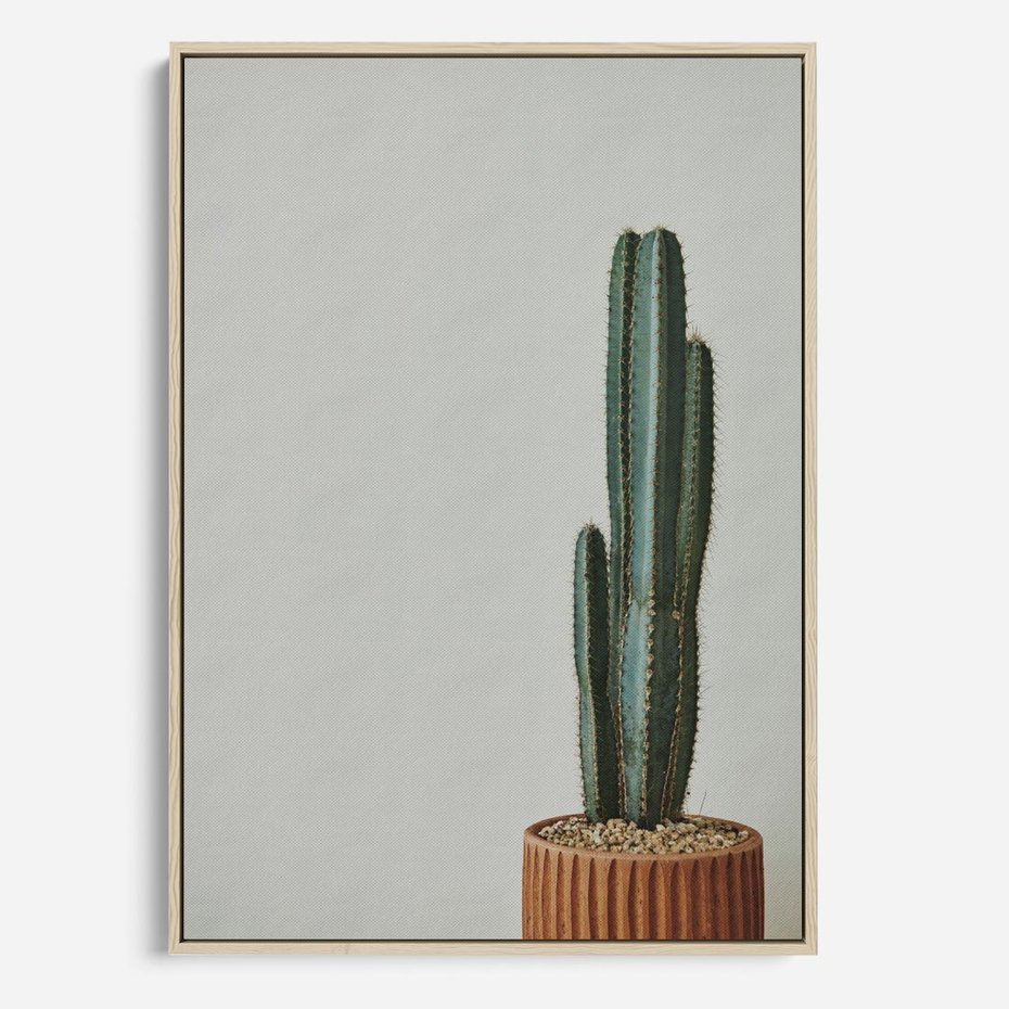 Obraz w ramie 80x120 - Zieleń i Subtelność - kaktusy, liście - rama drewno