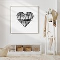 Obraz w ramie 50x50 - Drzewo Serca - czarne serce, tekstura jak kora drzewa - rama drewno
