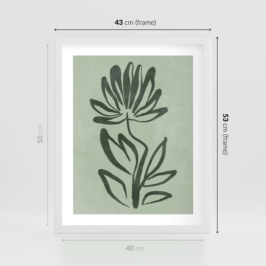 Plakat w ramie 40x50 - Zieleń Wyjątkowego Ukojenia - zielona abstrakcja, zgaszona zieleń - rama biała