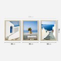 Zestaw obrazy w ramie 50x70 galeria - Santorini, morze, białe, domki - rama drewno
