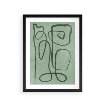 Plakat w ramie 40x50 - Zielone Wariacje w Liniach - abstrakcyjne zielone linie, skandynawski design - rama czarna