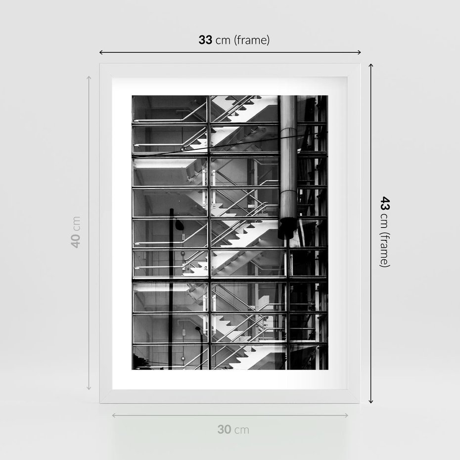 Plakat w ramie 30x40 - Schody do architektonicznej przestrzeni - schody, architektura - rama biała