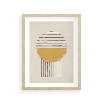 Plakat w ramie 50x70 - Podróżne Kreski - akwarelowa plama, geometryczne szkicowane kształty - rama drewno