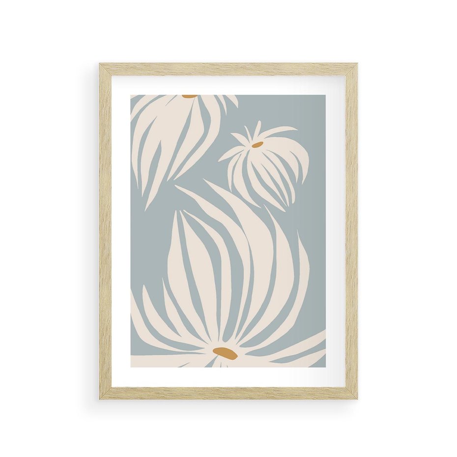 Plakat w ramie 30x40 - Kwiatowe Kształty - kwiaty, nowoczesne i minimalistyczne - rama drewno