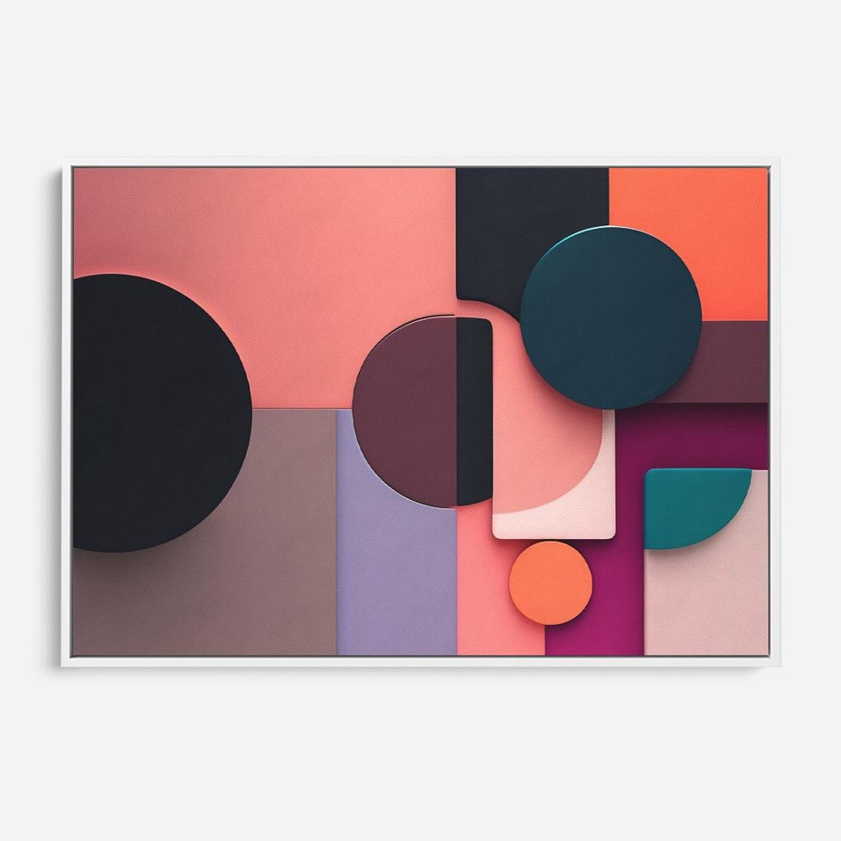 Obraz w ramie 100x70 - Przenikanie przestrzeni czasu - abstrakcja, geometria - rama biała